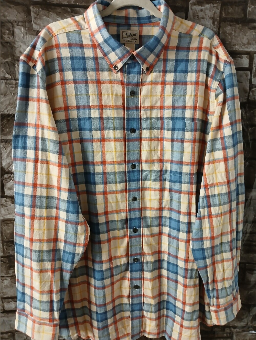 L.L. Bean Men's Blue & Cream Plaid Button-Down Shirt